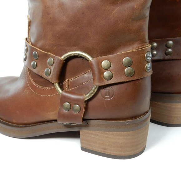 DINGO Anarchy Moto Boots Bootie Size 8.5 Brown Leather Harness Studs NEW - Picture 10 of 15
